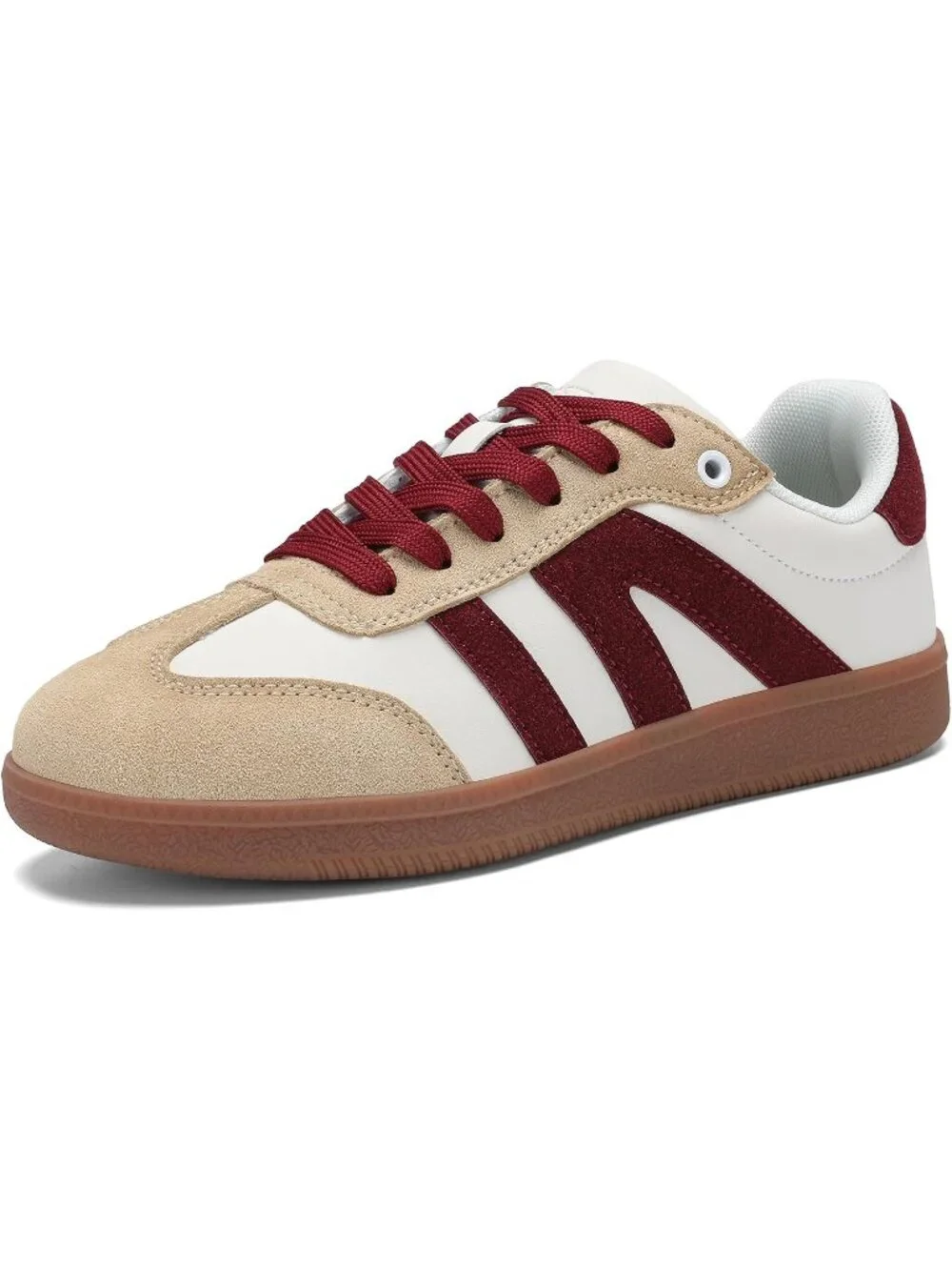 Women's Beige Red Lightweight Retro Gum Sole Non Slip Lace Up Fashion Sneakers